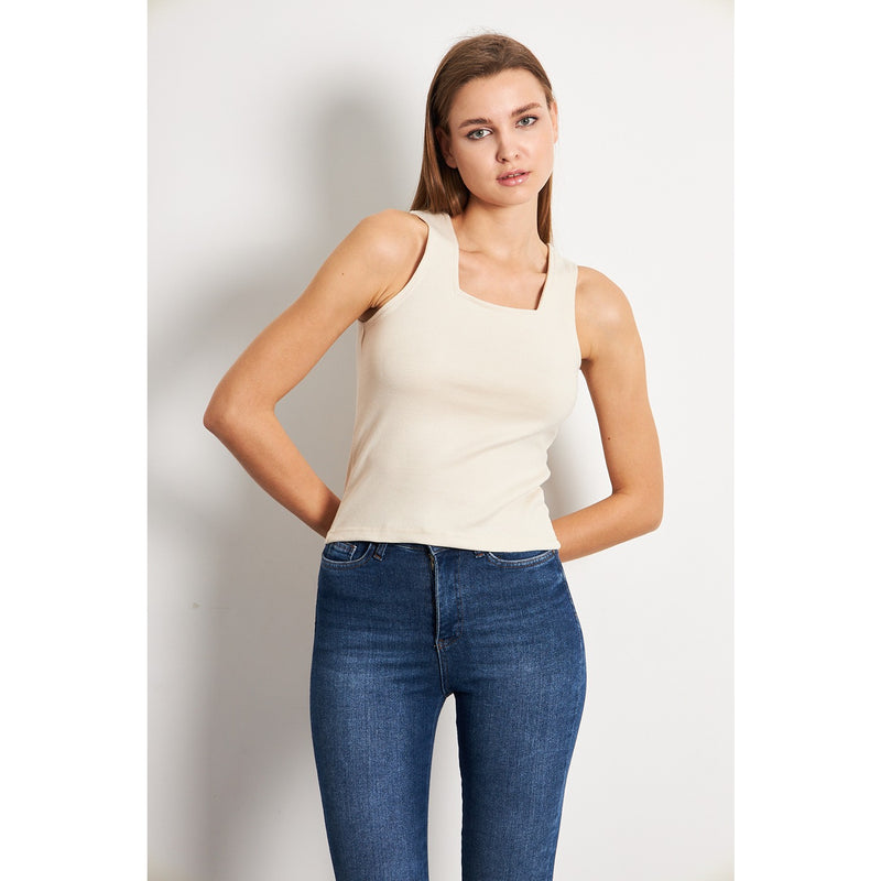 Beige Square Neck Tank Top | Montivo Pakistan