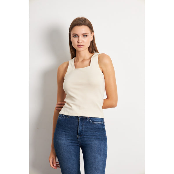 Beige Square Neck Tank Top | Montivo Pakistan