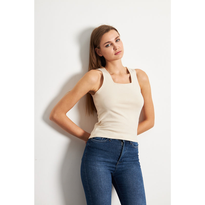 Beige Square Neck Tank Top | Montivo Pakistan