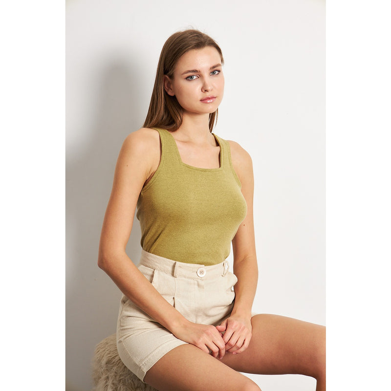 Green Melange Square Neck Tank Top | Montivo Pakistan