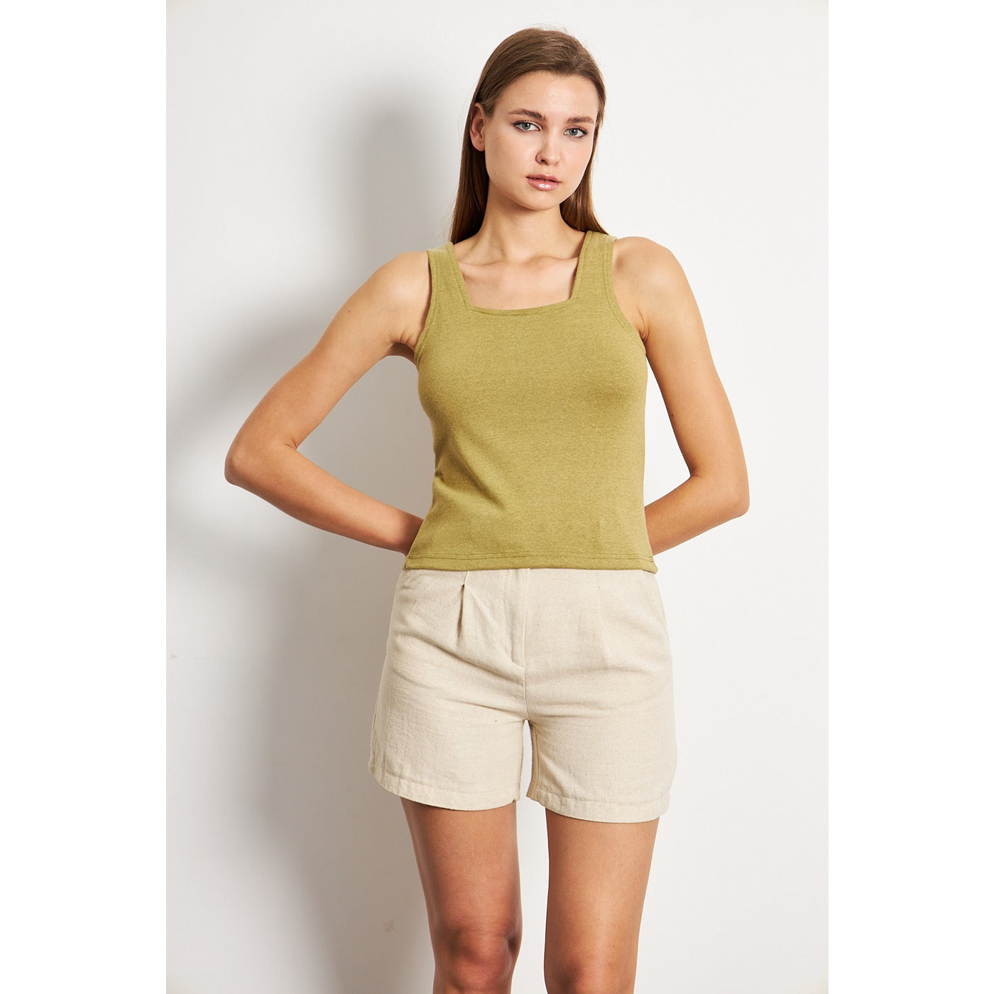 Green Melange Square Neck Tank Top | Montivo Pakistan