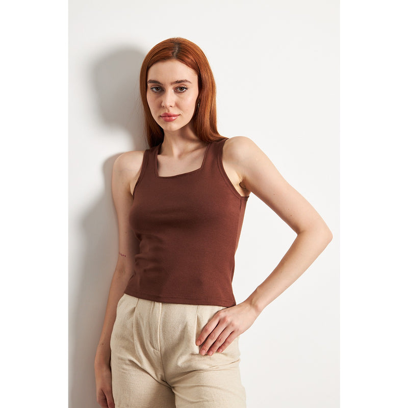 Brown Square Neck Tank Top | Montivo Pakistan