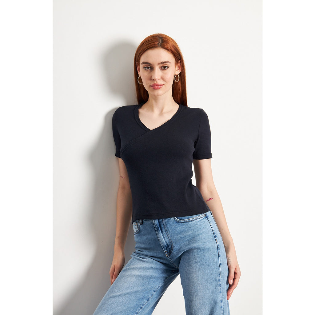 Navy Double Breasted Knit Top | Montivo Pakistan