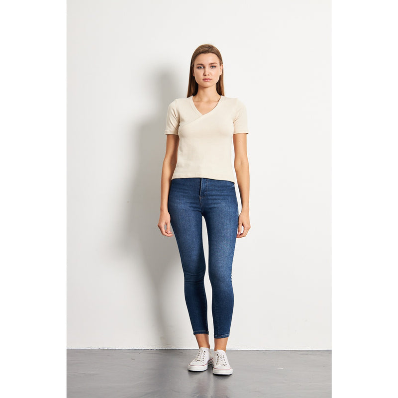 Beige Double Breasted Knit Top | Montivo Pakistan