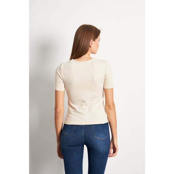 Beige Double Breasted Knit Top | Montivo Pakistan