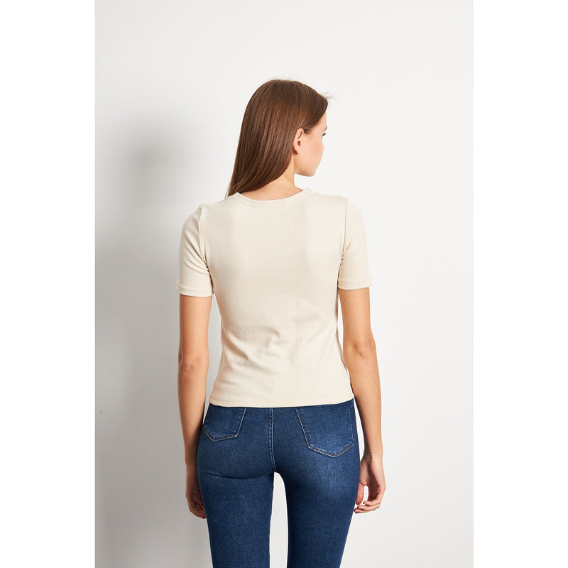 Beige Double Breasted Knit Top | Montivo Pakistan