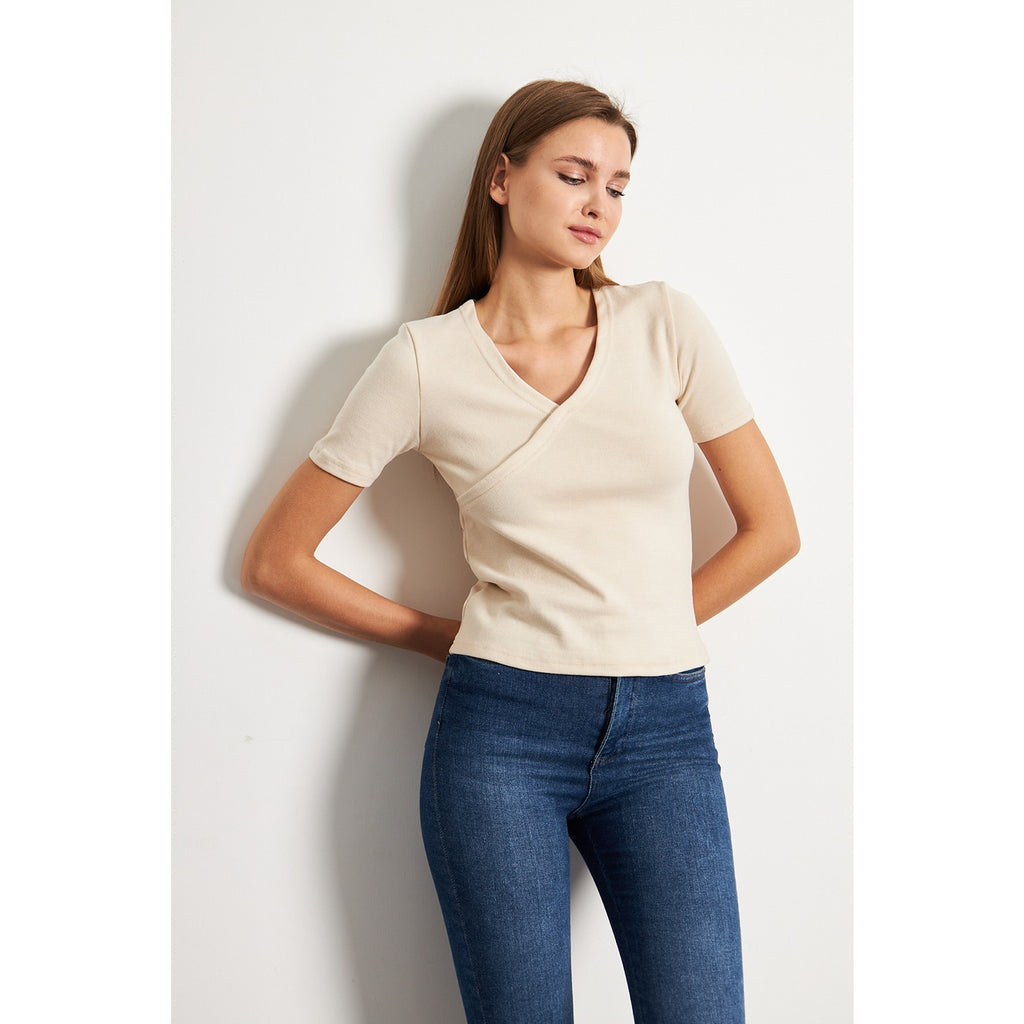 Beige Double Breasted Knit Top | Montivo Pakistan