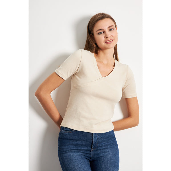 Beige Double Breasted Knit Top | Montivo Pakistan