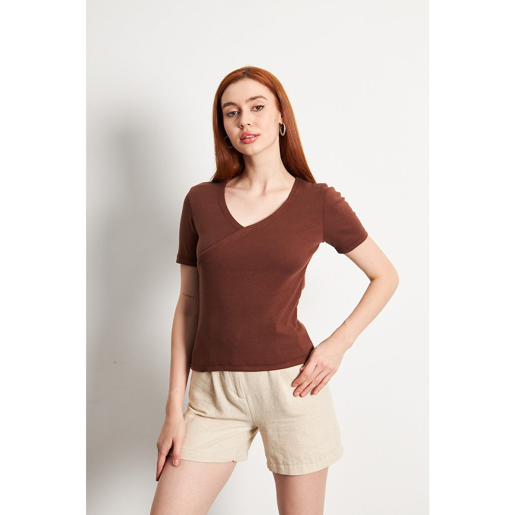 Brown Double Breasted Knit Top | Montivo Pakistan