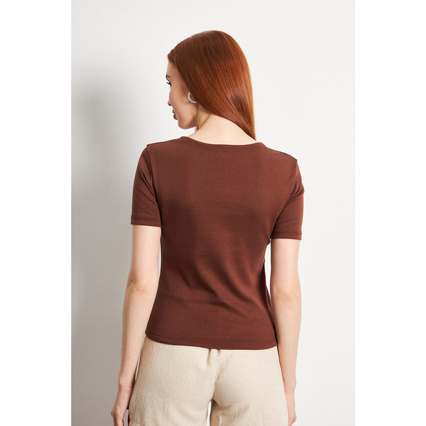 Brown Double Breasted Knit Top | Montivo Pakistan