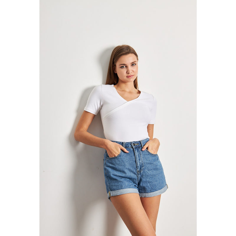 White Double Breasted Knit Top | Montivo Pakistan