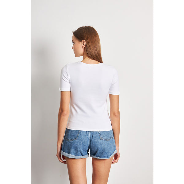 White Double Breasted Knit Top | Montivo Pakistan