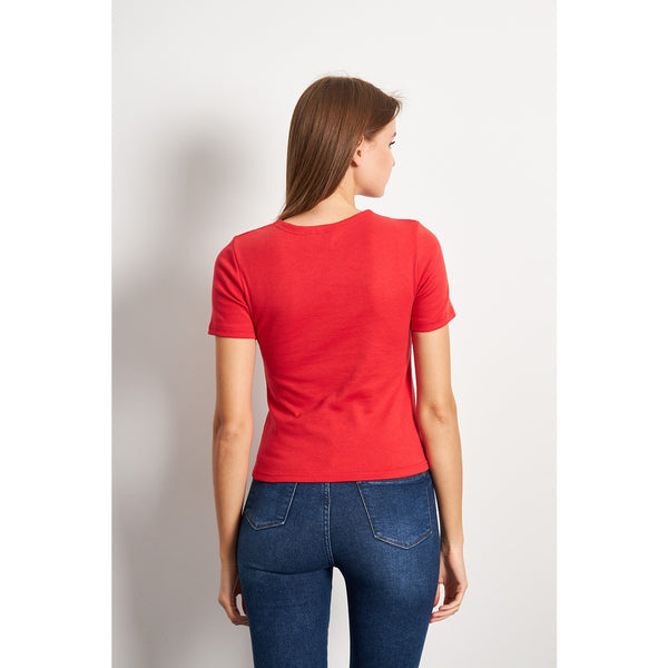 Red Double Breasted Knit Top | Montivo Pakistan