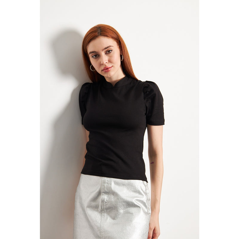Black Puff Sleeves Knit Top | Montivo Pakistan