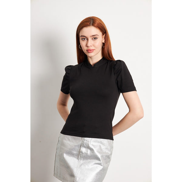 Black Puff Sleeves Knit Top | Montivo Pakistan