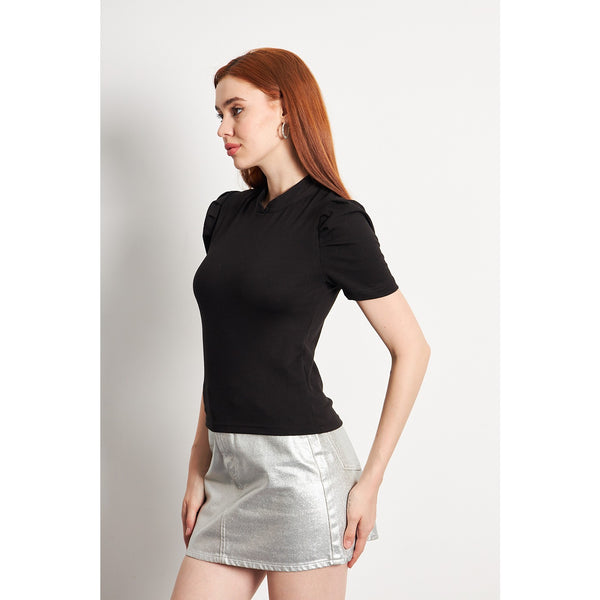 Black Puff Sleeves Knit Top | Montivo Pakistan