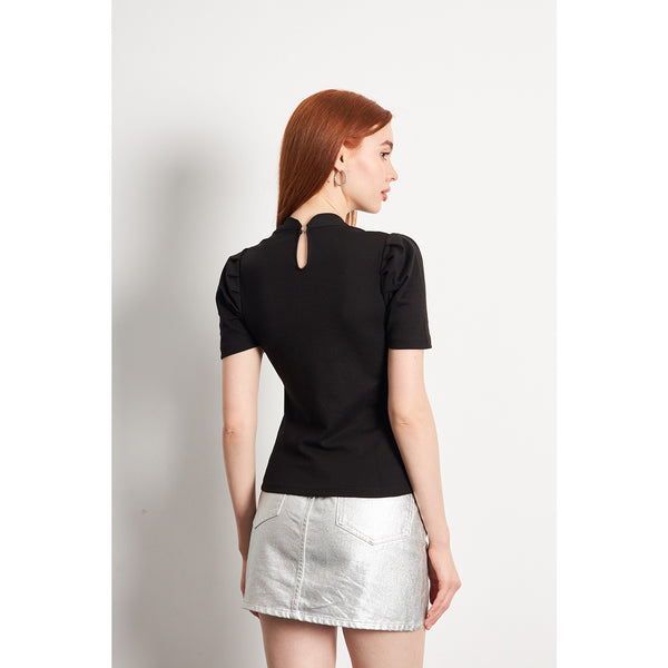 Black Puff Sleeves Knit Top | Montivo Pakistan