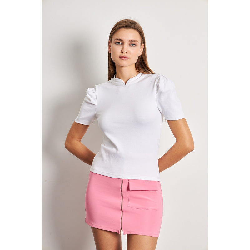 White Puff Sleeves Knit Top | Montivo Pakistan