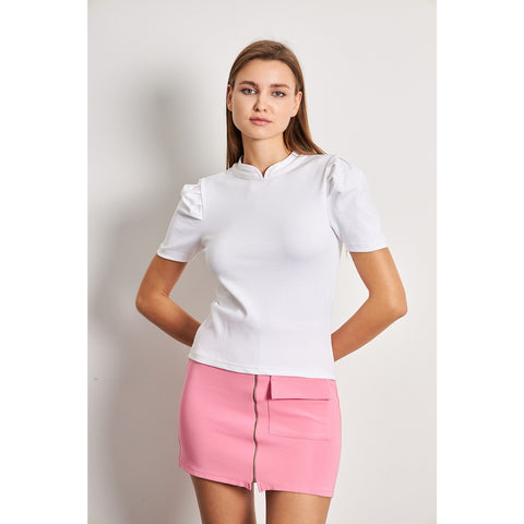 White Puff Sleeves Knit Top | Montivo Pakistan