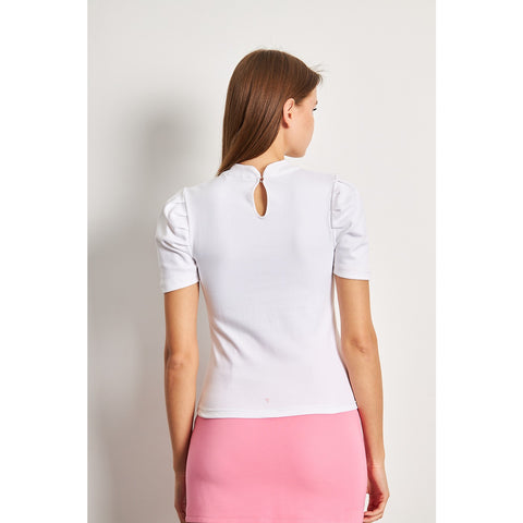 White Puff Sleeves Knit Top | Montivo Pakistan