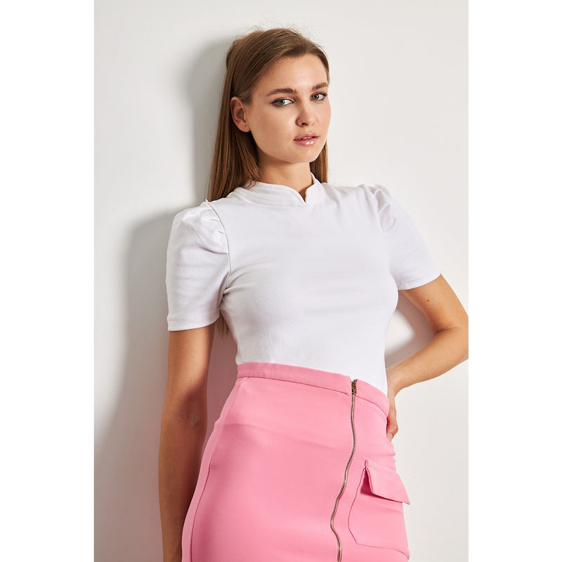 White Puff Sleeves Knit Top | Montivo Pakistan