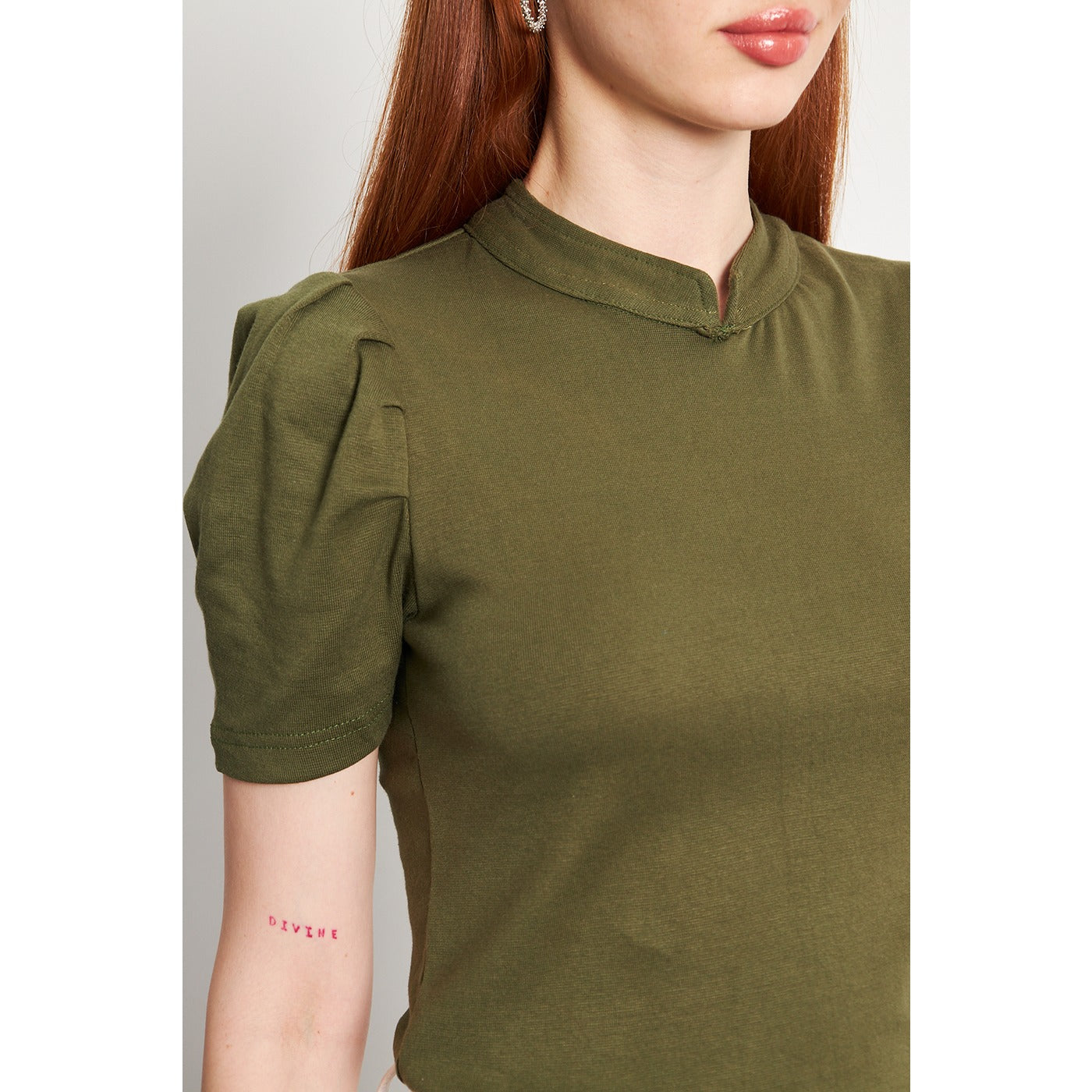 Olive Puff Sleeves Knit Top | Montivo Pakistan
