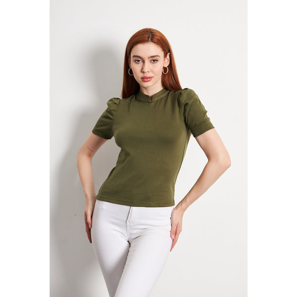 Olive Puff Sleeves Knit Top | Montivo Pakistan