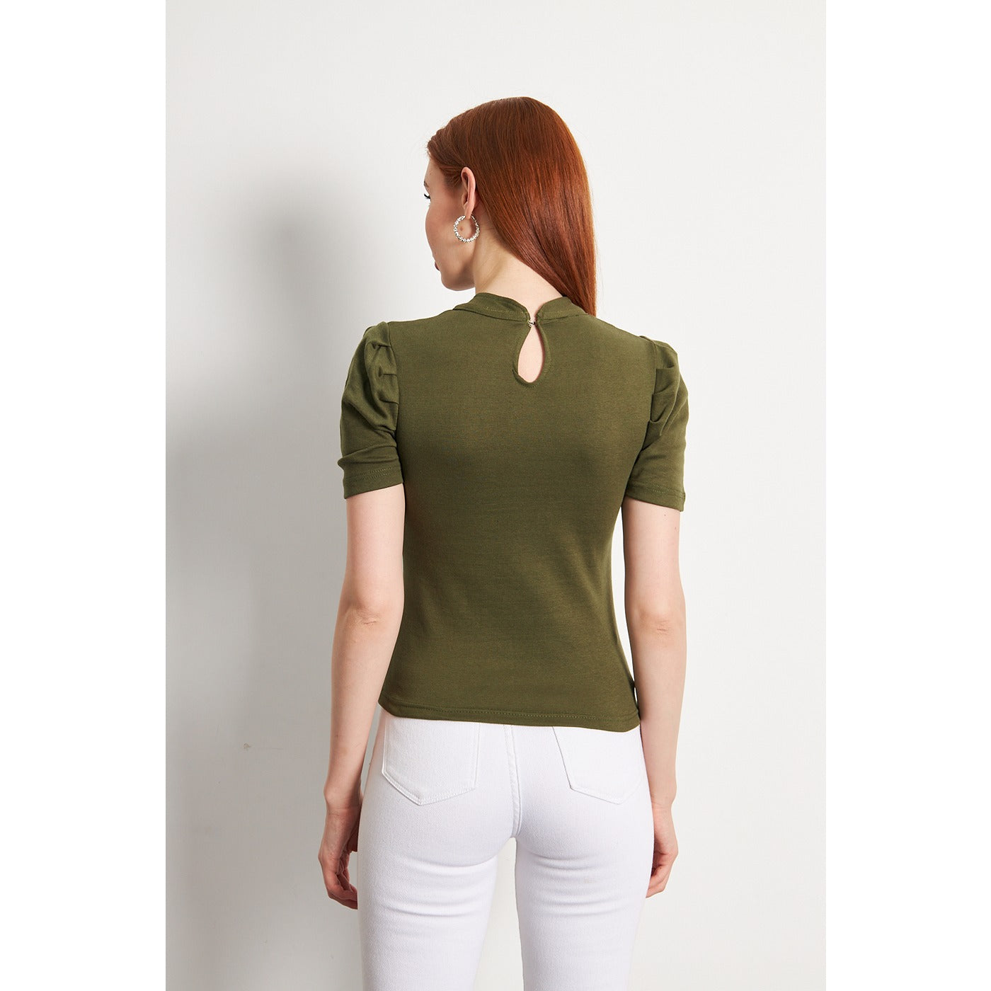 Olive Puff Sleeves Knit Top | Montivo Pakistan