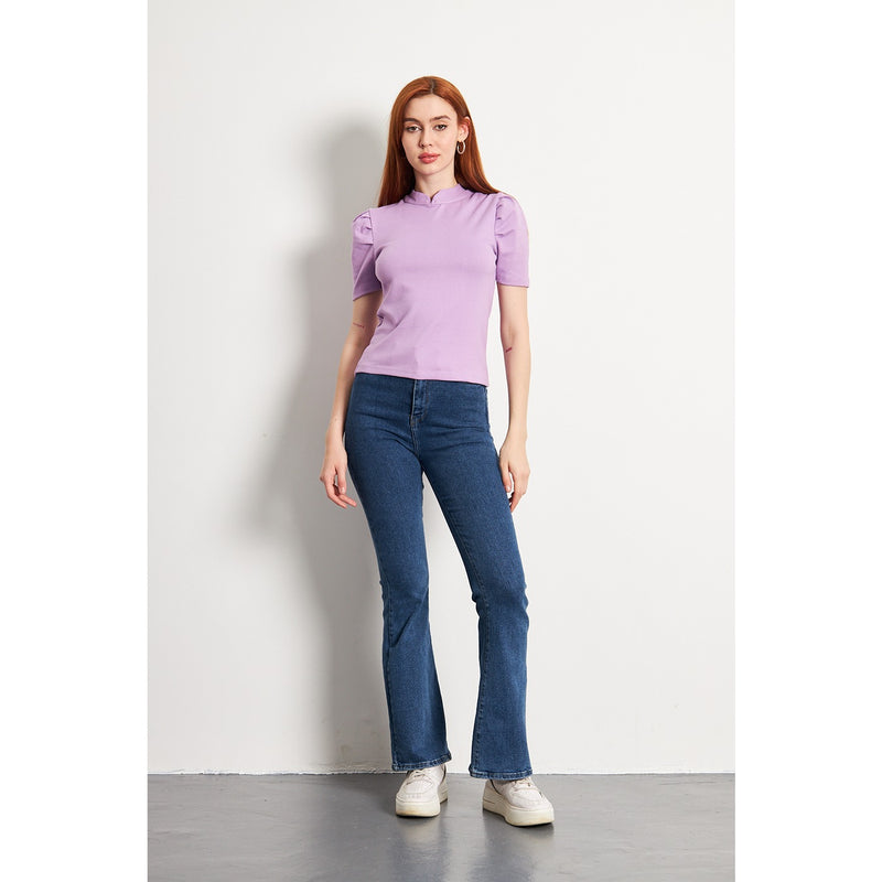 Lilac Puff Sleeves Knit Top | Montivo Pakistan