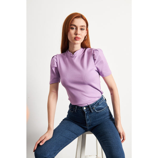 Lilac Puff Sleeves Knit Top | Montivo Pakistan