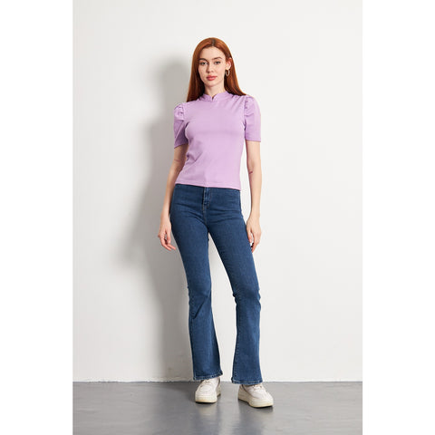 Lilac Puff Sleeves Knit Top | Montivo Pakistan
