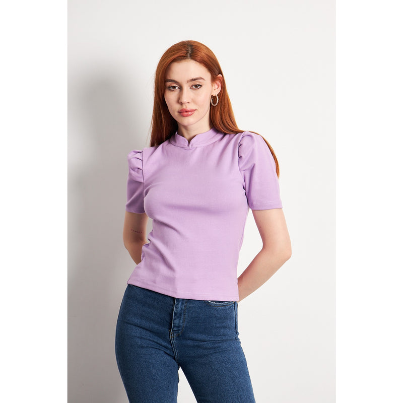 Lilac Puff Sleeves Knit Top | Montivo Pakistan