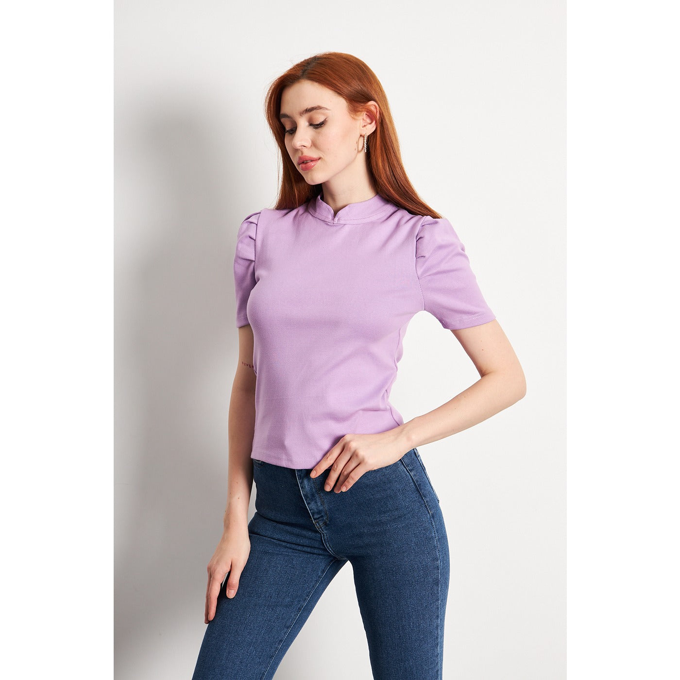 Lilac Puff Sleeves Knit Top | Montivo Pakistan