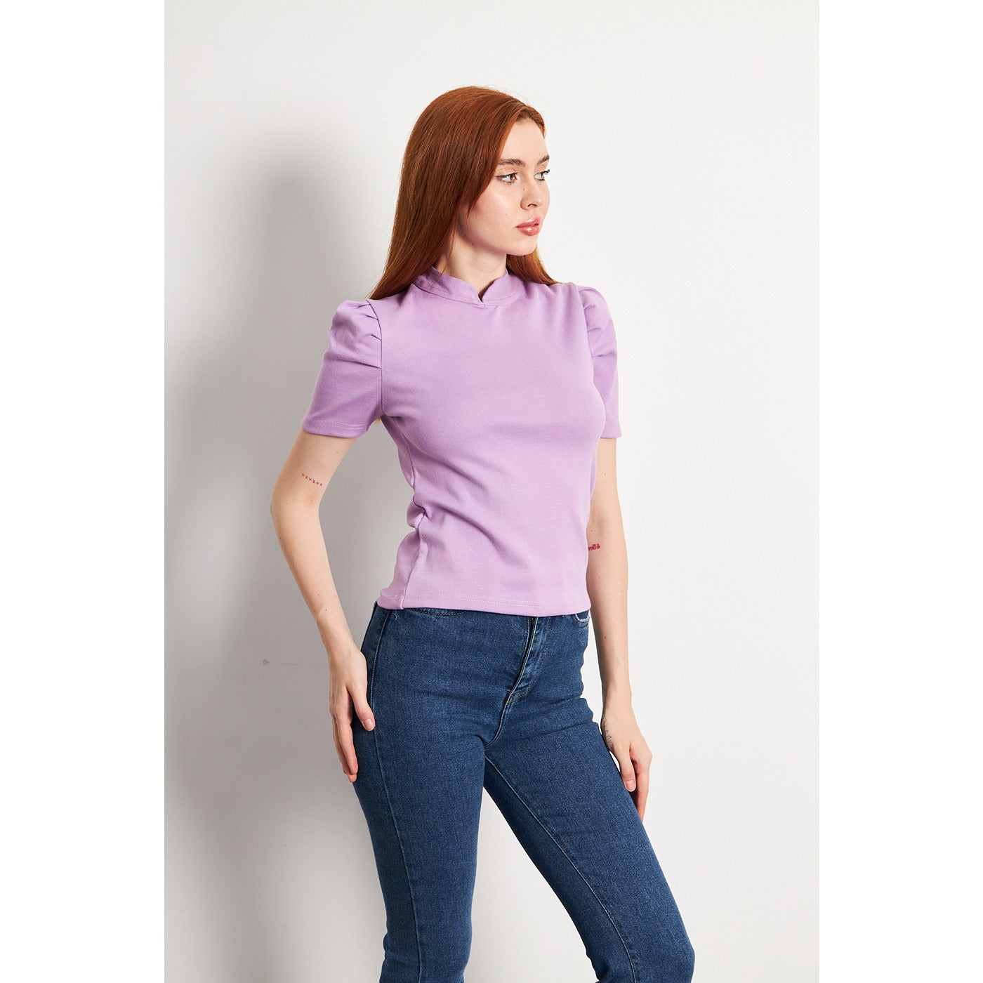 Lilac Puff Sleeves Knit Top | Montivo Pakistan