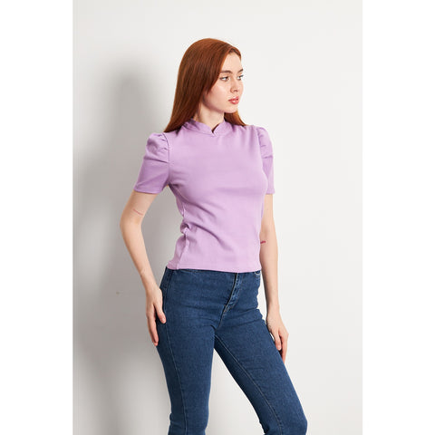 Lilac Puff Sleeves Knit Top | Montivo Pakistan
