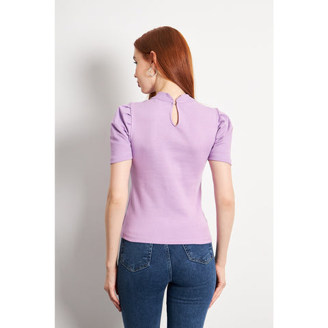 Lilac Puff Sleeves Knit Top | Montivo Pakistan