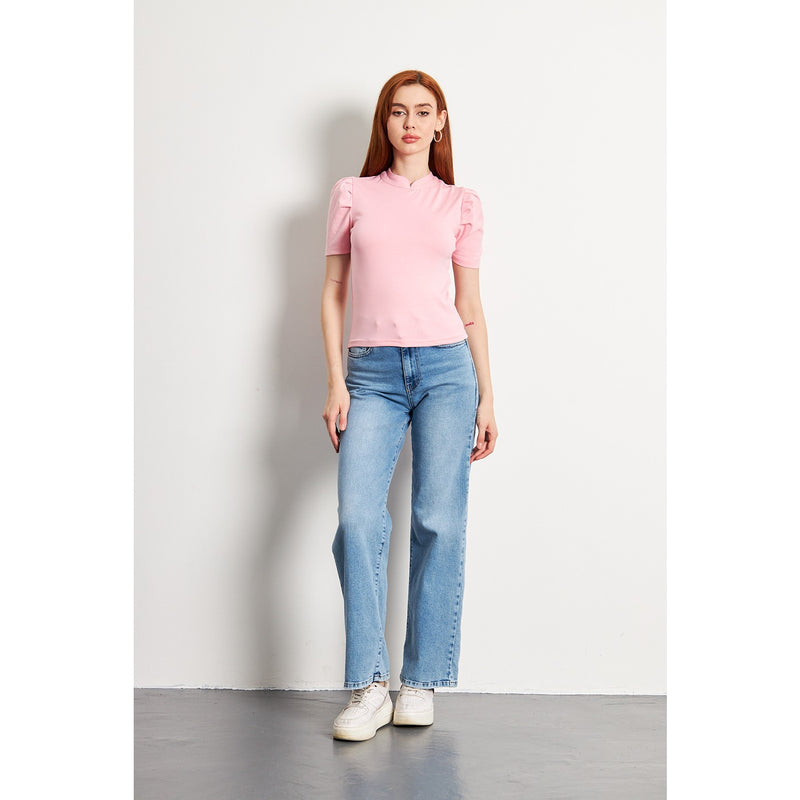 Pink Puff Sleeves Knit Top | Montivo Pakistan