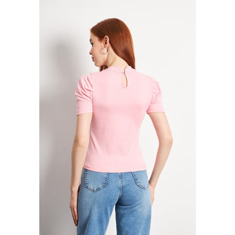 Pink Puff Sleeves Knit Top | Montivo Pakistan