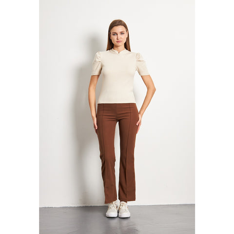 Beige Puff Sleeves Knit Top | Montivo Pakistan