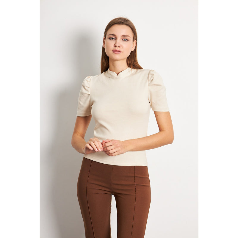 Beige Puff Sleeves Knit Top | Montivo Pakistan