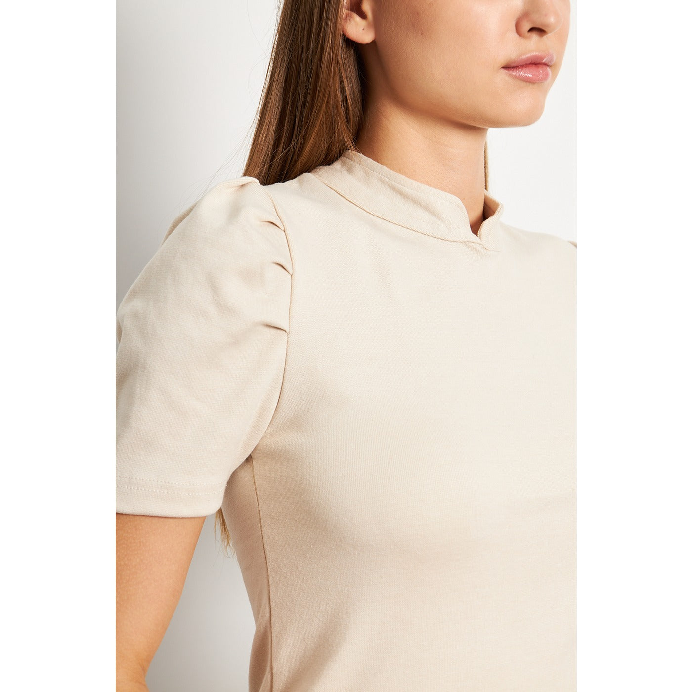 Beige Puff Sleeves Knit Top | Montivo Pakistan