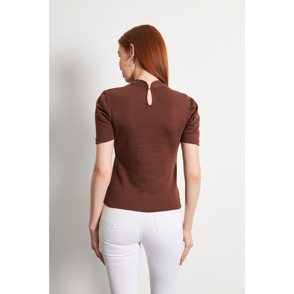 Brown Puff Sleeves Knit Top | Montivo Pakistan