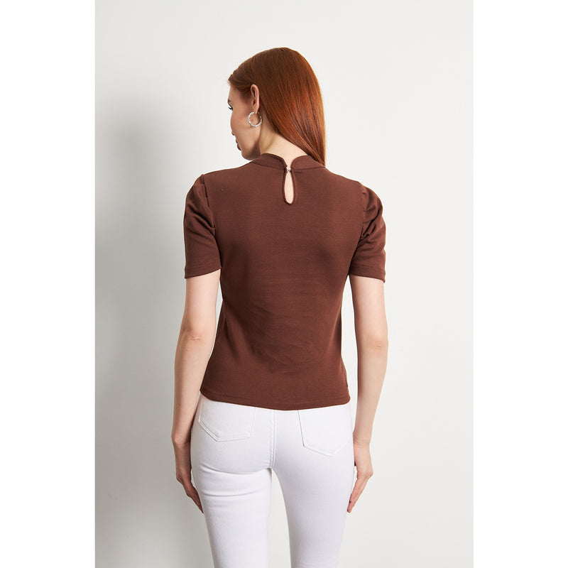 Brown Puff Sleeves Knit Top | Montivo Pakistan