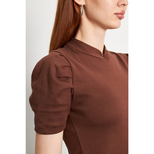 Brown Puff Sleeves Knit Top | Montivo Pakistan