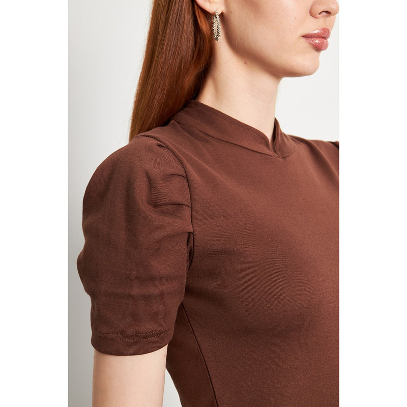 Brown Puff Sleeves Knit Top | Montivo Pakistan