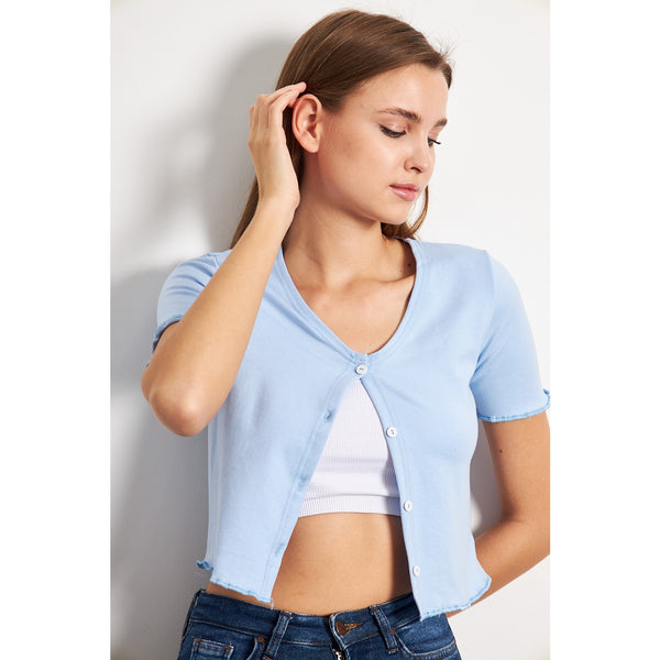 Light Blue Button Down Crop Top | Montivo Pakistan