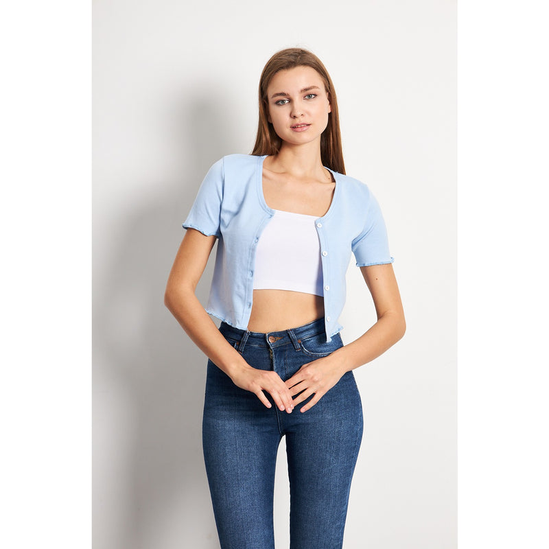Light Blue Button Down Crop Top | Montivo Pakistan