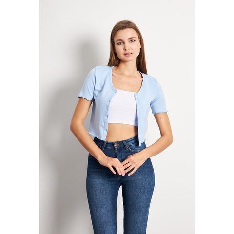 Light Blue Button Down Crop Top | Montivo Pakistan