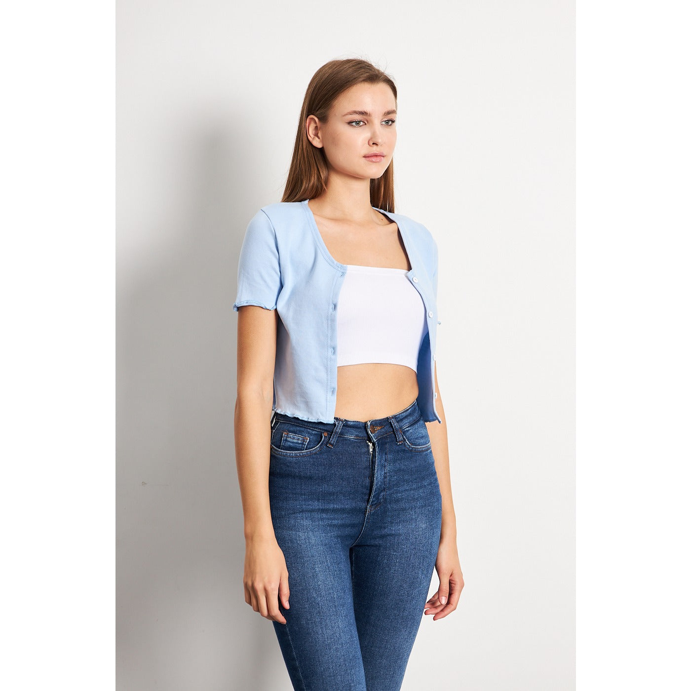 Light Blue Button Down Crop Top | Montivo Pakistan