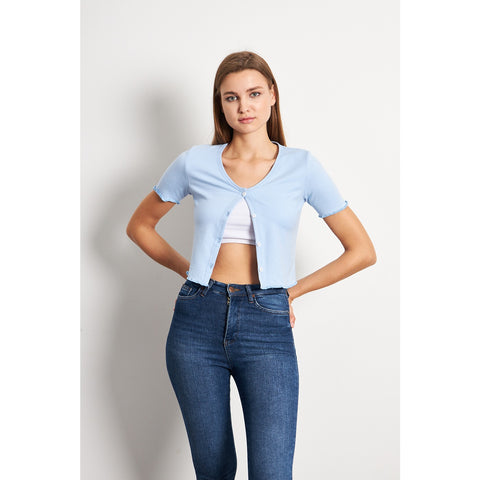 Light Blue Button Down Crop Top | Montivo Pakistan